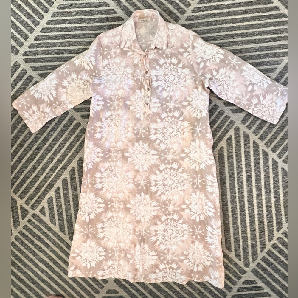 Italian 2XL Linen Neutral Maxi Shirt Dress